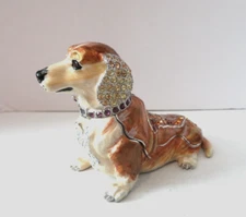 Dachshund Enamel Trinket Box with Jeweled Ears and Body by CR,  RARE!!