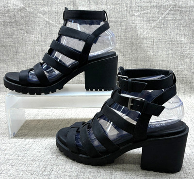 Dirty Laundry Fun Stuff Sandals Gladiator Lug Sole 3'' Heel Black Womens 7.5M