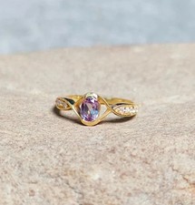 3.19 Ct Oval Cut Alexandrite Diamond Ring Wdding Ring 14K Soild Yellow Gold