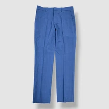 Perry Ellis Portfolio Men's Blue Plaid Slim-Fit Dress Pants Size 32W 30L