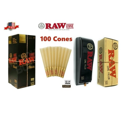 #ad RAW black 1 1 4 size pre rolled cone raw king size Cone Filler $49.99