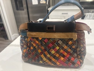 Vera Pelle Leather Woven Purse Multi Colored Genuine Colorful Italian