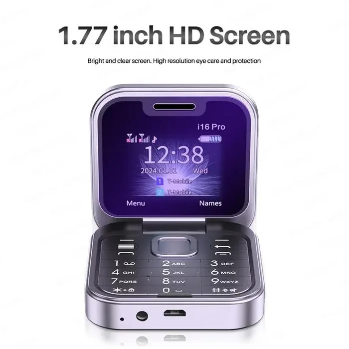 Téléphone i16 Pro 2G violet à grand écran pour un usage quotidien simple