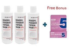 3 X Benzoyl Peroxide 5 Acne WASH 5oz Total 15oz PLUS Free Bonus NEW