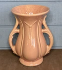 Vintage MCM McCoy Pottery Double Two Handle 8 1/4" Tassel Shrimp Colored Vase