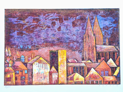 Esteban FEKETE Original Farb Holzschnitt handsigniert limitiert 84/100 B 52,5 cm