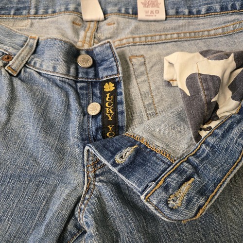 Lucky Brand Lil Maggie Jeans Womens 12 Blue Distressed Flare Denim Patch USA 31 - Picture 4 of 19