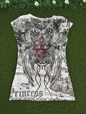 Vintage Y2K Venice Beach Wings Rhinestone Embellished Women T Shirt M Grunge