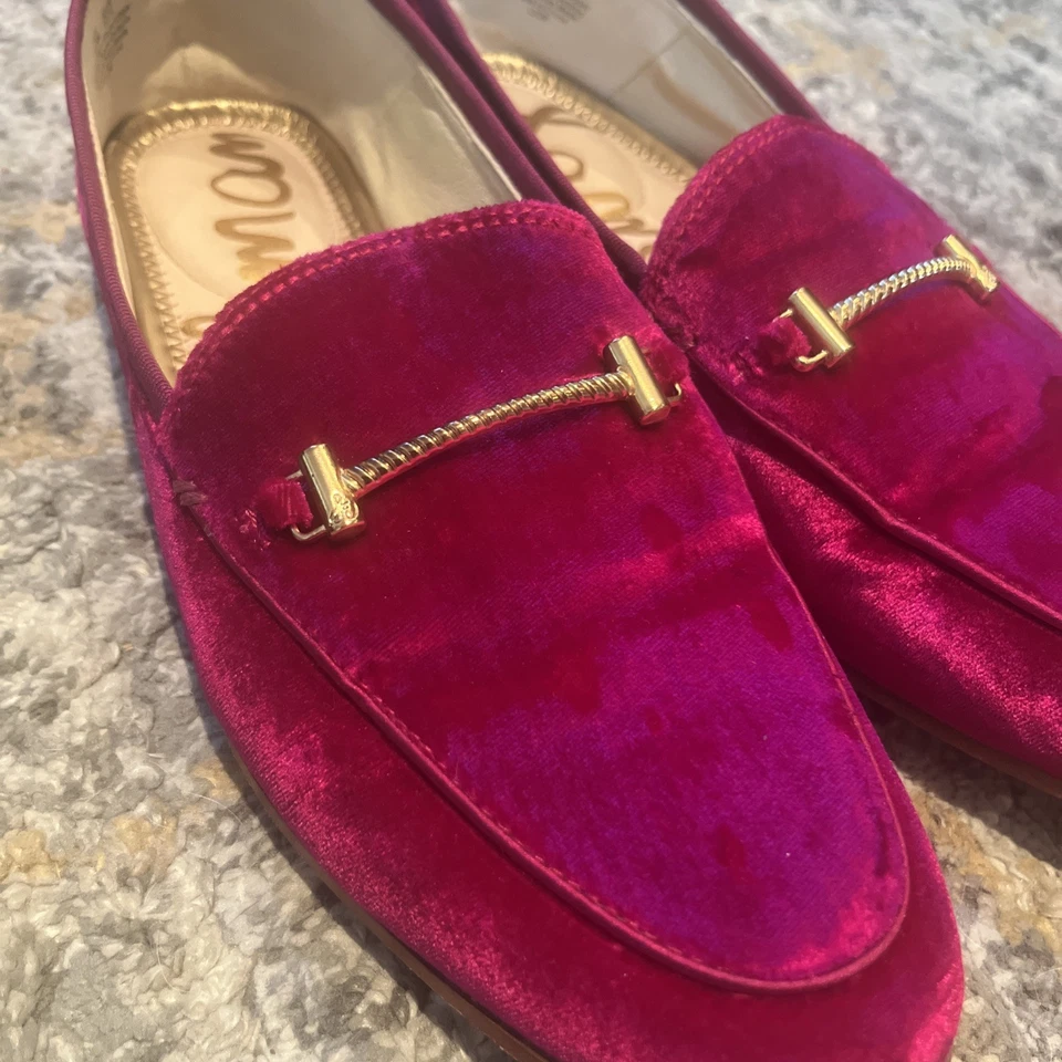 Mocasines Sam Edelman Lorraine Terciopelo Fushia Lior Talla 8.5 Broca Dorada Preppy Pisos Foto 2 de 4