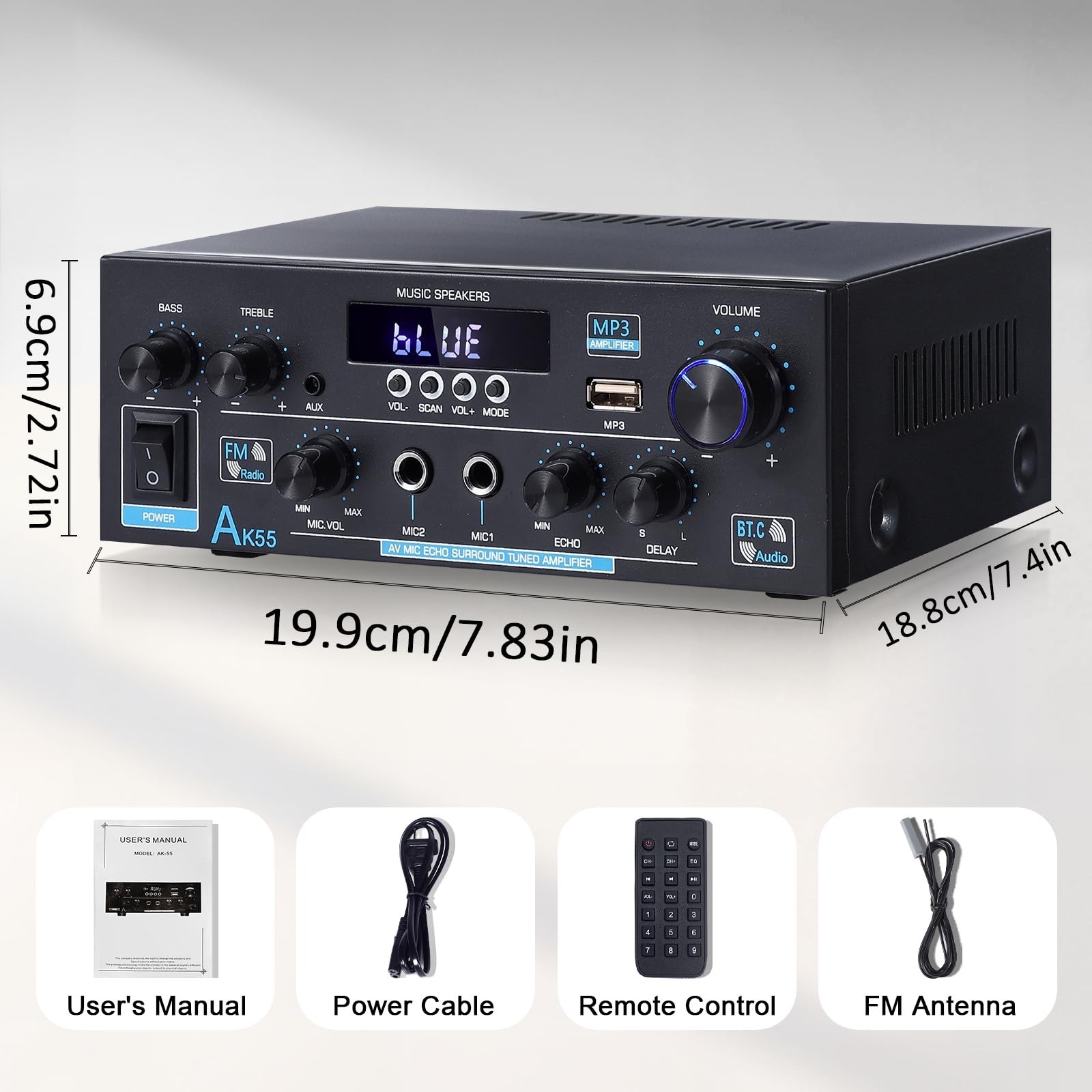 Stereo Amplifier Home Audio Bluetooth 5.0 Max 450W Power Stereo Receiver AK55