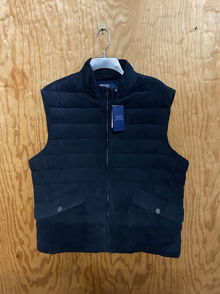Polo Ralph Lauren Mens XL  Navy Quilted Suede Vest. $998 - Image 4 of 4
