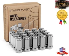 20pcs Chrome Bulge Lug Nuts - 9/16-18 Thread Size - Conical Cone Taper Silver