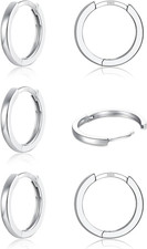 3 Pairs 925 Sterling Silver Hoop Earrings 14K White Gold Plated Small Silver Hoo