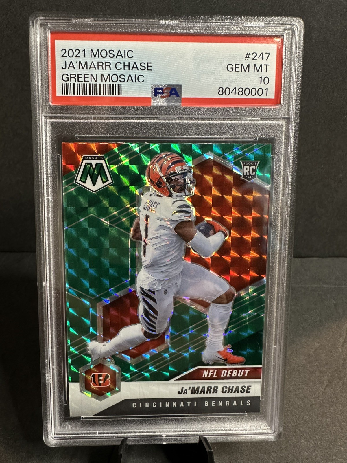 2021 Panini Mosaic Ja'Marr Chase Green Prizm NFL Debut Rookie PSA 10 JaMarr
