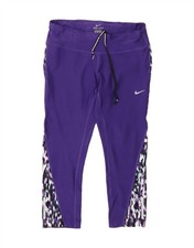 NIKE Womens Dri Fit Capri Leggings UK 12 Medium Purple Colourblock AX03