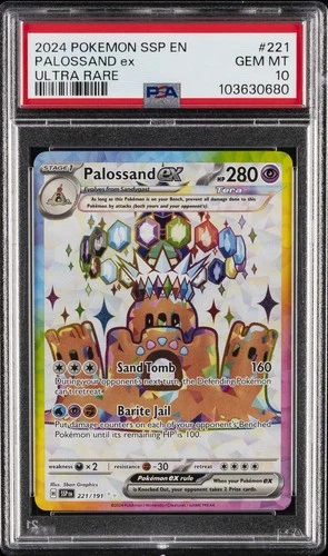 2024 POKEMON SSP EN-SURGING SPARKS ULTRA RARE #221 PALOSSAND EX PSA 10