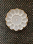 Vintage Anchor Hocking Deviled Egg/Oyster Plate Milk Glass Gold Rim 12 Eggs