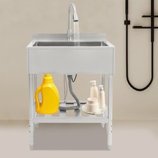 Free Standing Commercial Sink Prep Table w/ Faucet Stainless Steel Kitchen Sink