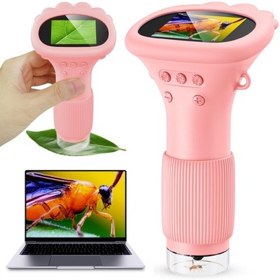 Kids Mini Pocket Microscope with 2.0'' Screen, 200x Zoom, Adjustable Lights - Per
