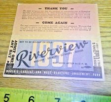 Vintage 1937 admit one any day pass Riverview Park Illinois