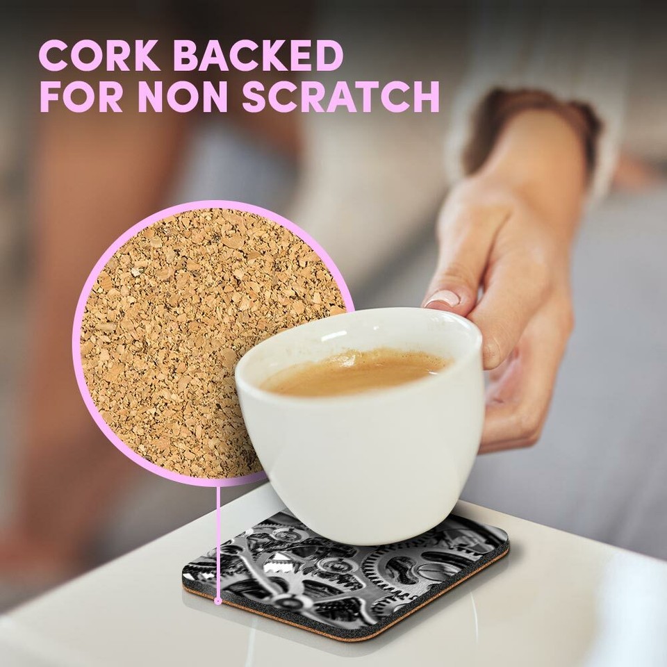 Set of 4 Square Coasters - BW - Clock Mechanism Mechanical Time #37546 ...