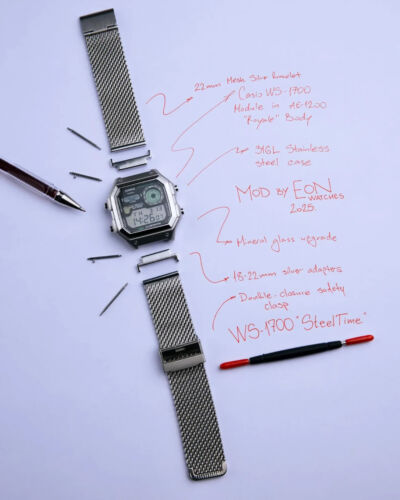 EON “SteelTime” Mod – Custom Full-Metal Casio WS-1700 in AE-1200 Case – Moon PH - Picture 3 of 10