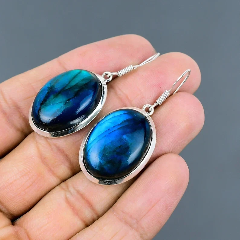 Wunderbar Labradorite Edelstein 925 Sterling Silber Handgemacht Ohrring D-15 - Bild 3 von 4