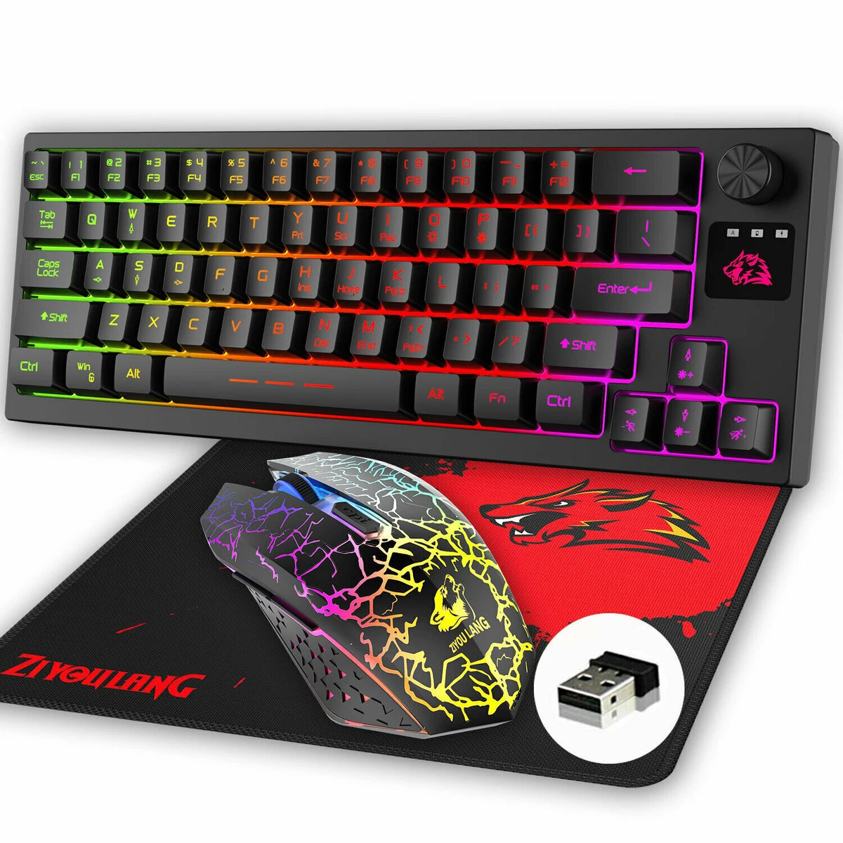60 Wireless Gaming Keyboard Mouse Set RGB Rainbow Backlit for PC Laptop MAC