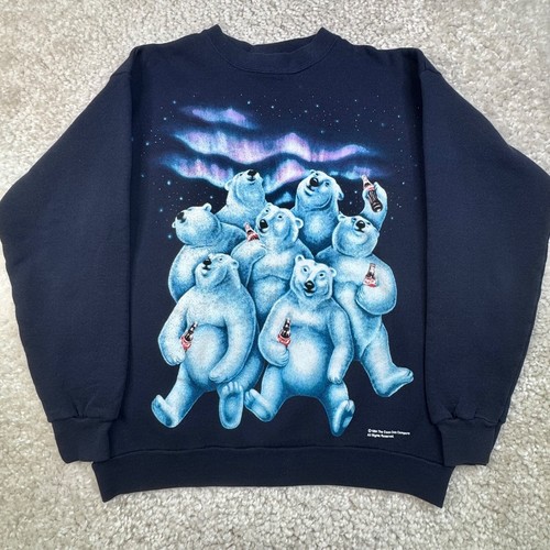 Vintage Coke Sweatshirt Mens Large/Medium 90s Pullover Polar Bears Coca Cola - Picture 2 of 11