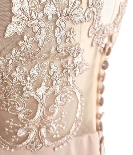 Lulus Blush Sheer Elegent Simple Stunning Maxi Bridesmaid Prom Gala Dress Gown M - Picture 8 of 16