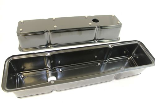 SB Chevy 2-Piece Tall Valve Cover SBC 283 327 350 383 400 Removable Top Black - Picture 2 of 3