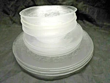 17 Pc Clear textured Fruit Dish Set 5 Bowls 8 Saucers & 4 Plates Dinnerware Set