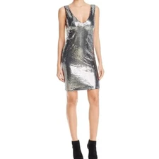 AQUA CAPSULE SZ L SILVER SEQUIN Dress Metallic Party Cocktail Holiday NWT NEW