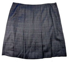 Wool Pleated Windowpane Plaid Skirt Lined Gray Career Preppy Twee Academia 16