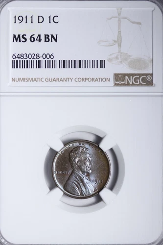 BU 1911-D Lincoln Wheat Cent Penny NGC MS64 BN Amazing Color & Luster!! AEEA