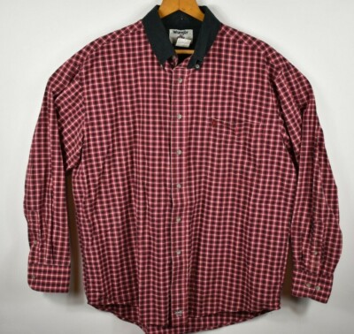 Wrangler PBR Men Size Large Bull Riding Rodeo Plaid Long Sleeve Shirt