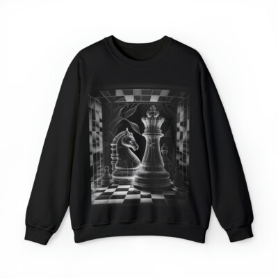 Unisex Crew neck Sweatshirt Chess Board King Queen Chess Lover Black White Art