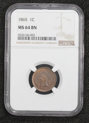 1865 Indian Cent Fancy 5 Variety NGC MS-64 BN 42LB