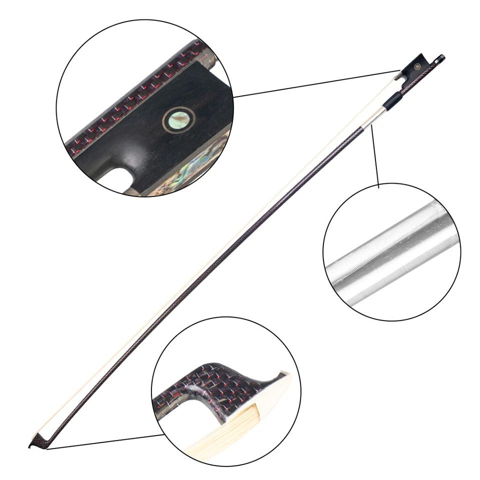 Braided Carbon Fiber Violin Bow 4/4 Fiddler Bow Ebony Frog Abalone Concert Arch - Image 3 of 4