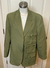 Smythe Green Linen Blend Oversized Notch Collar Blazer Jacket, Size Large