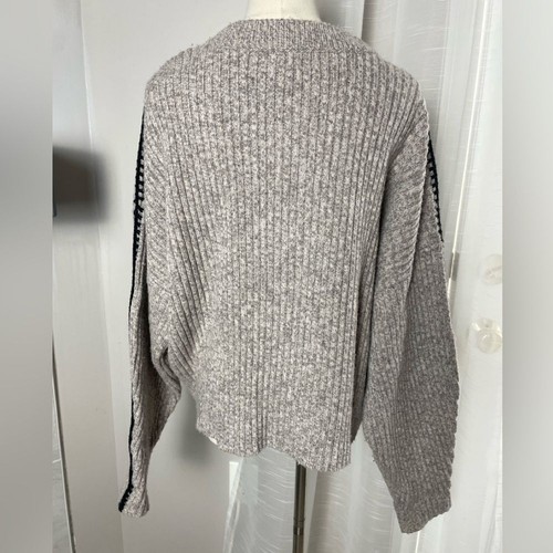 Rag & Bone Grobstrickpullover Ingrid grau Wolle mit schwarzem Besatz Größe Large - Bild 3 von 12