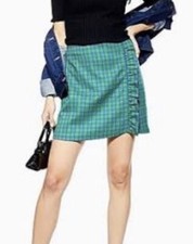 New TOPSHOP Mini Skirt Ruffle Plaid Green Size 12 Clueless Preppy