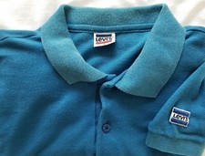 LEVI'S Mens Polo Shirt Blue High Low Hem Made in USA Vintage 1970's Size XL