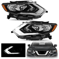 2Pcs LED DRL Headlights For 2017-2019 Nissan Rogue Halogen Headlamps LH+RH Pair