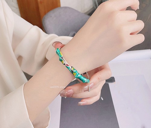 Brazalete cerrado de plata fina 990 para mujer esmalte color loto 2,36 pulgadas D   - Imagen 5 de 14