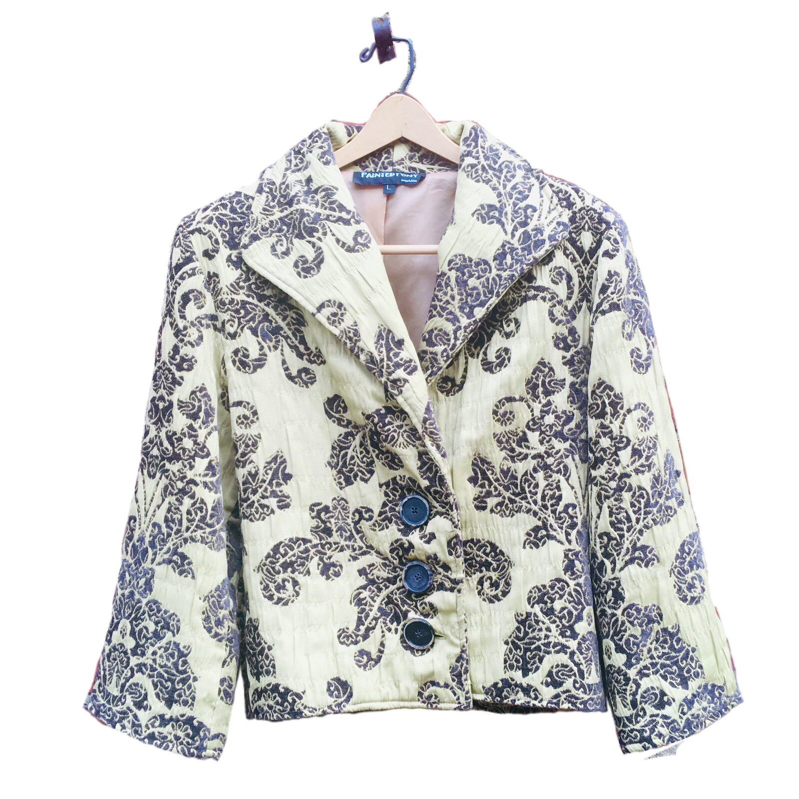 Pony Jacket Dipinta Verde Marrone Arringle Broccato Unico USA L Grande Vintage