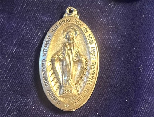Large Sterling Silver OL Miraculous Medal St Christopher Swing Pendant Signed - Picture 3 of 4