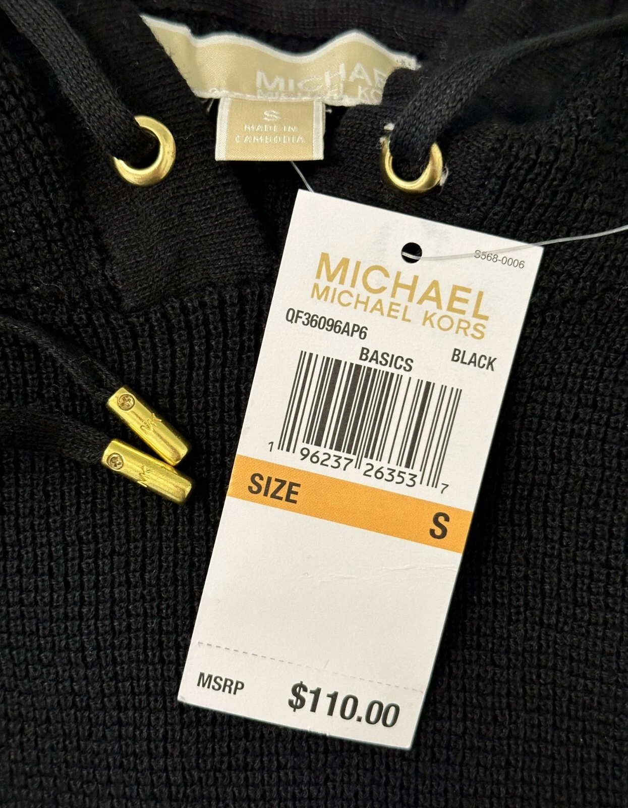 Felpa con cappuccio Michael Michael Kors donna nera misto cotone taglia S nuovo con etichette $110