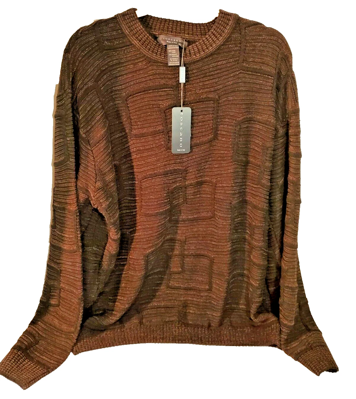 NWT TOSCANO Italy Wool Blend Brown/Black Pullover Men Sweater XL