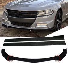 Front Bumper Lip Splitter Spoiler Body Kit +Side Skirt For Dodge Charger SRT RT